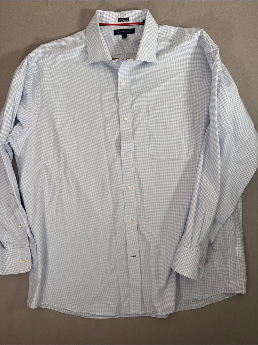 Tommy Hilfiger Light Blue Micro-Check Button-Down Dress Shirt
